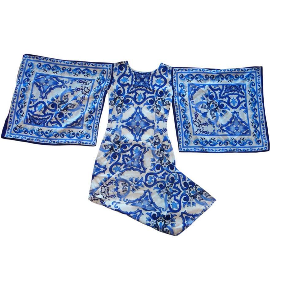 Elegant Blue Print Kaftan Dress - Stylish Women's Fashion